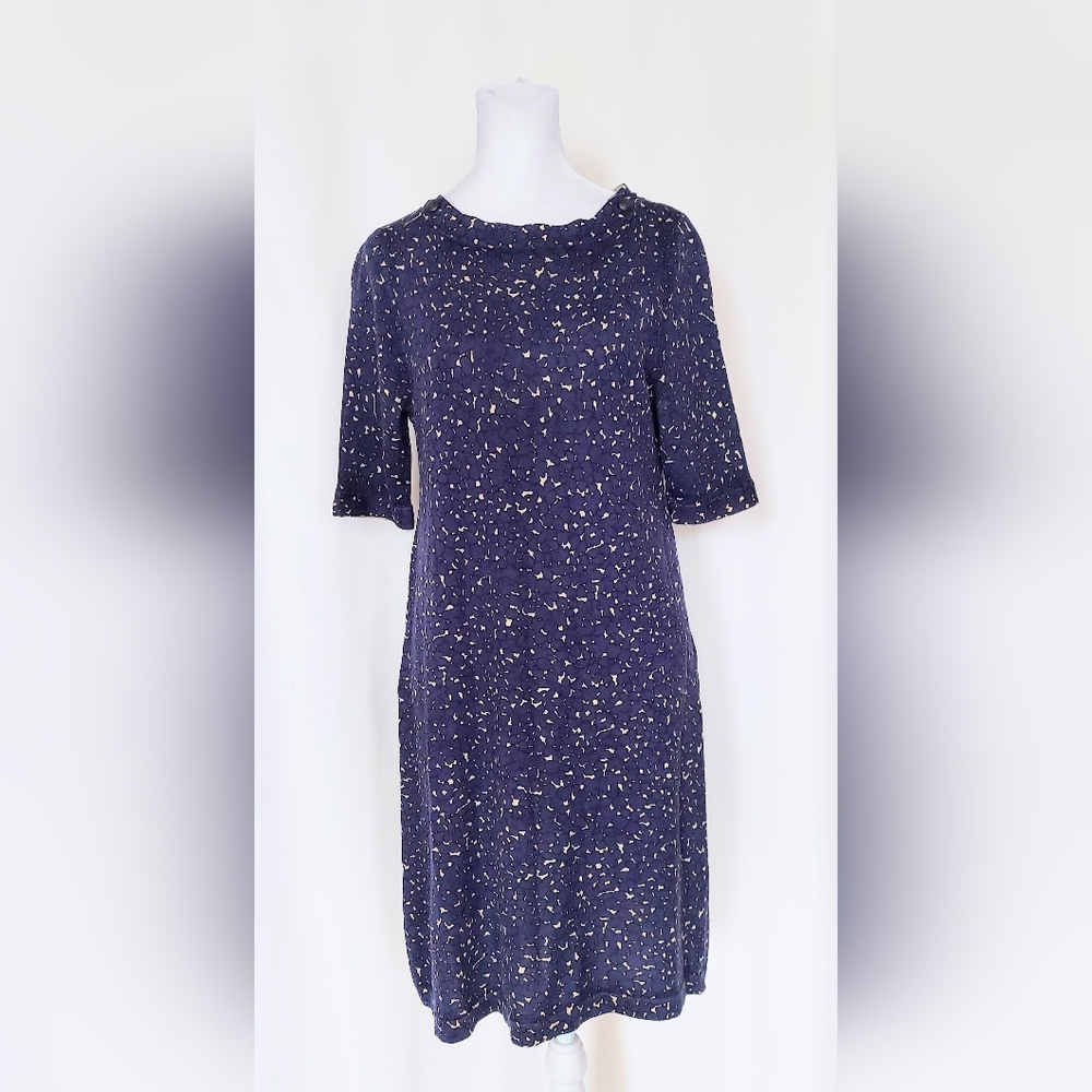 J. Crew Collection Short Sleeve Blue Floral Sweater Dress Size Medium 100% Wool